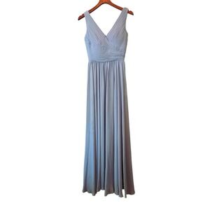 Mori Lee Madeline Gardner Gown‎ Womens 4 Blue Pleated V-Neck Formal Dress 21621